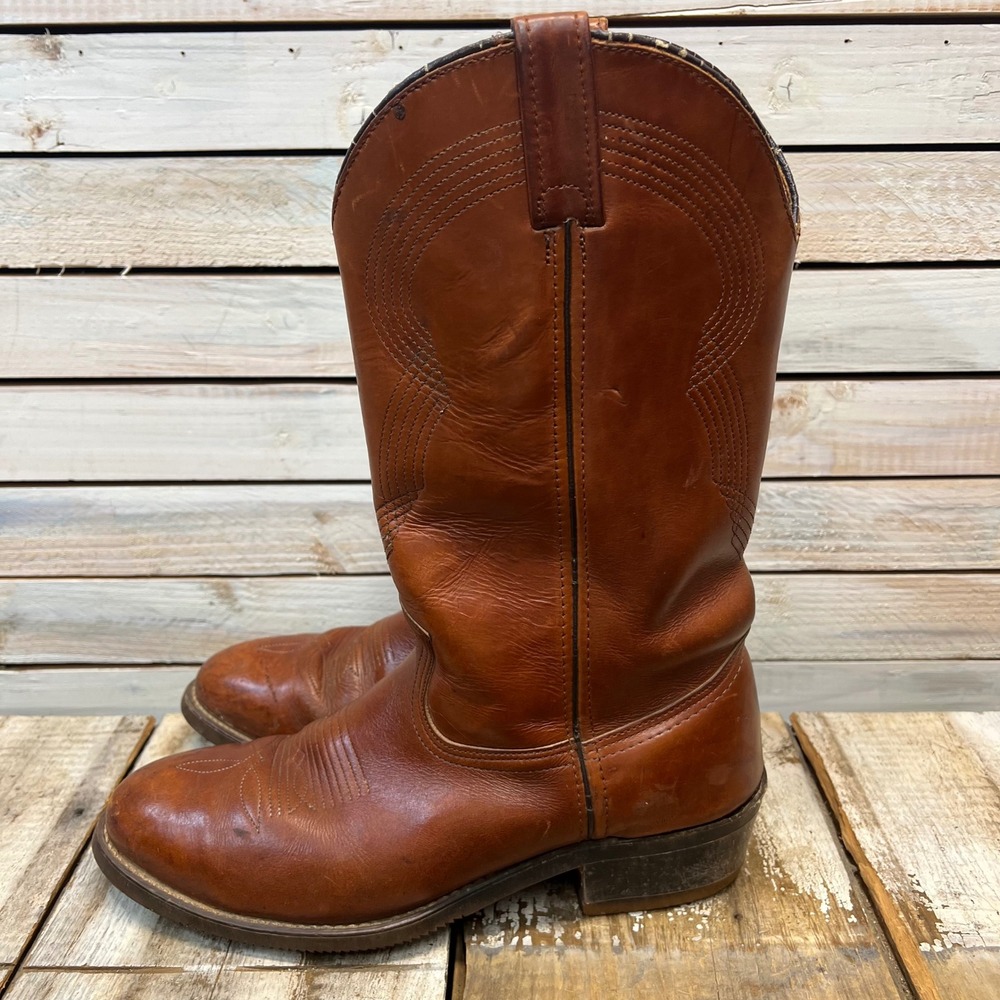 Vintage Double H Brown Leather Western Cowboy Work Boots Sierra Sole 10.5 D